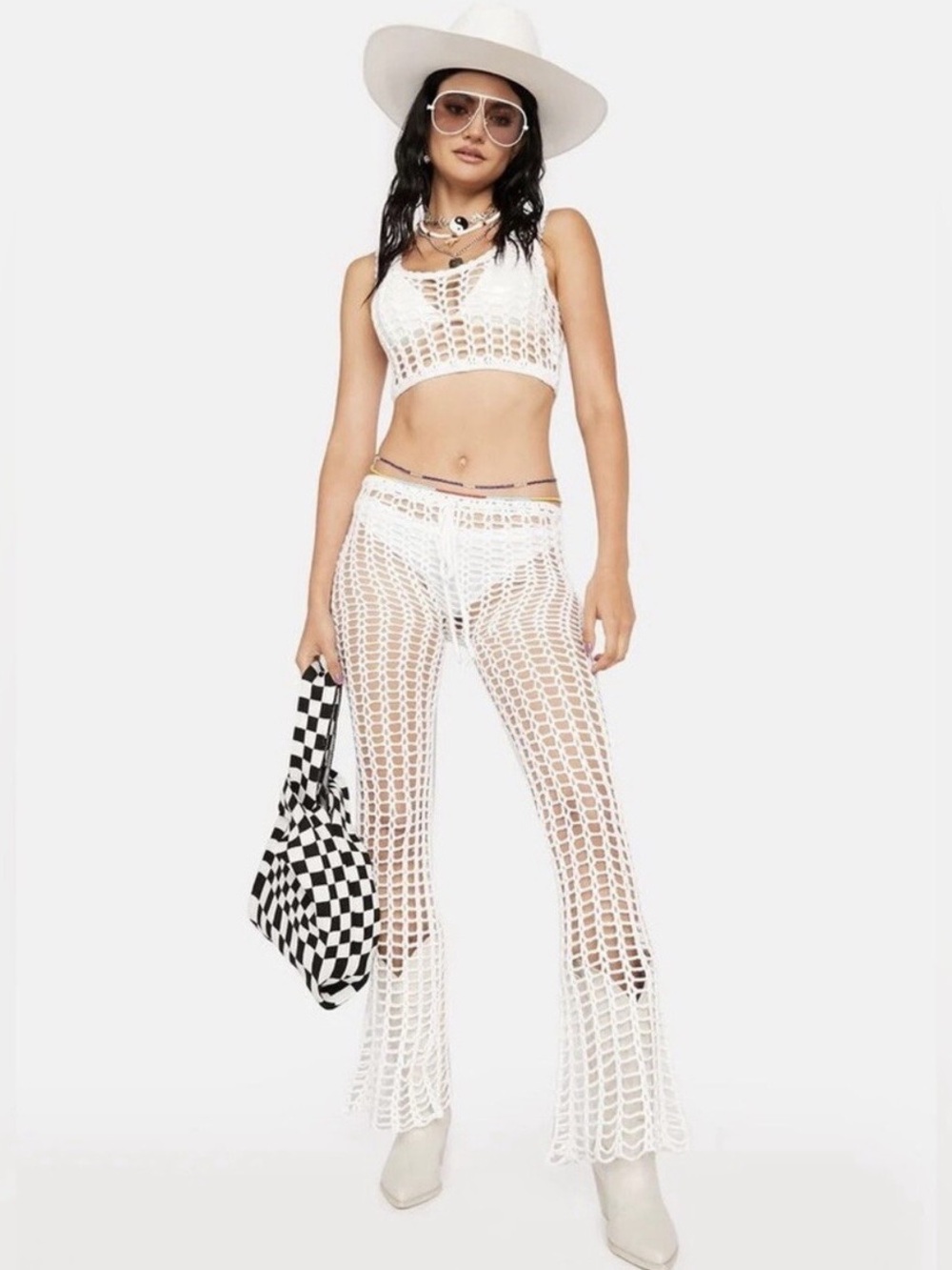 Hot & Delicious Off White Crochet Pants  Size L